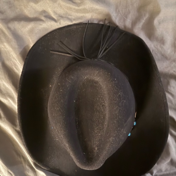 Black Cowboy Hat with Turquoise Accents - Picture 3 of 7